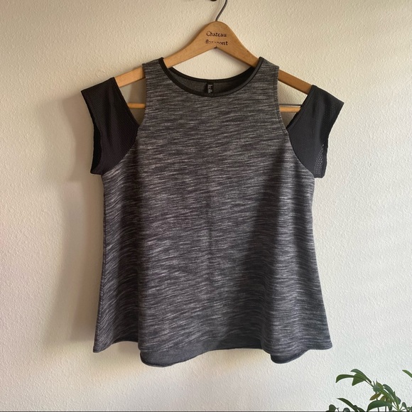 Lukka Lux Open Shoulder Workout Activewear Top Shirt Black Grey Revolve - Picture 1 of 8